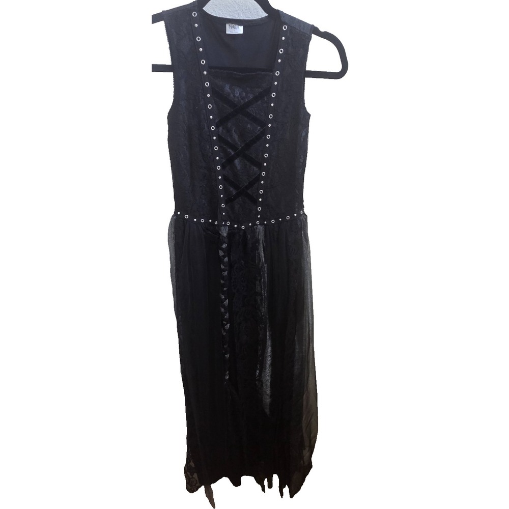 Halloween Gothic Vampire Witch Dress Black Lace Corset Costume Girls